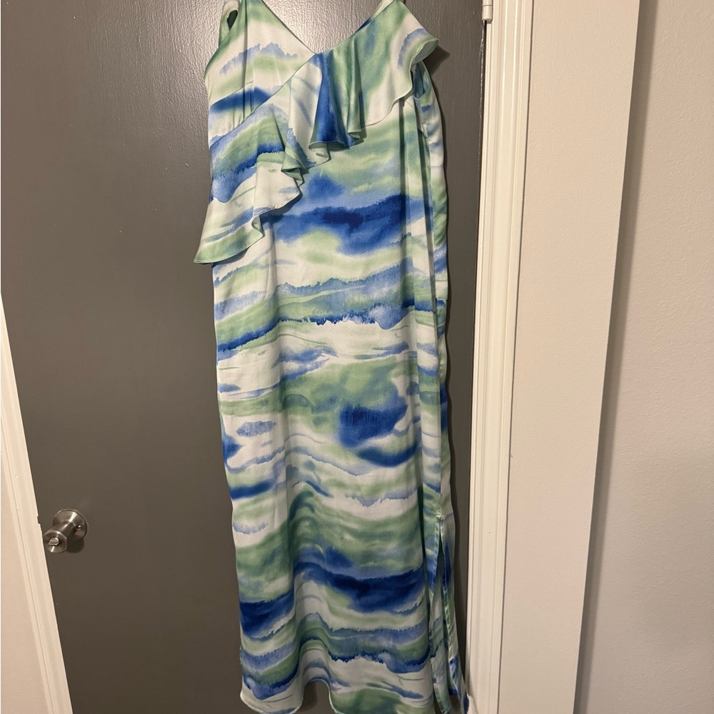 Blue and Green Watercolor Maxi Dress